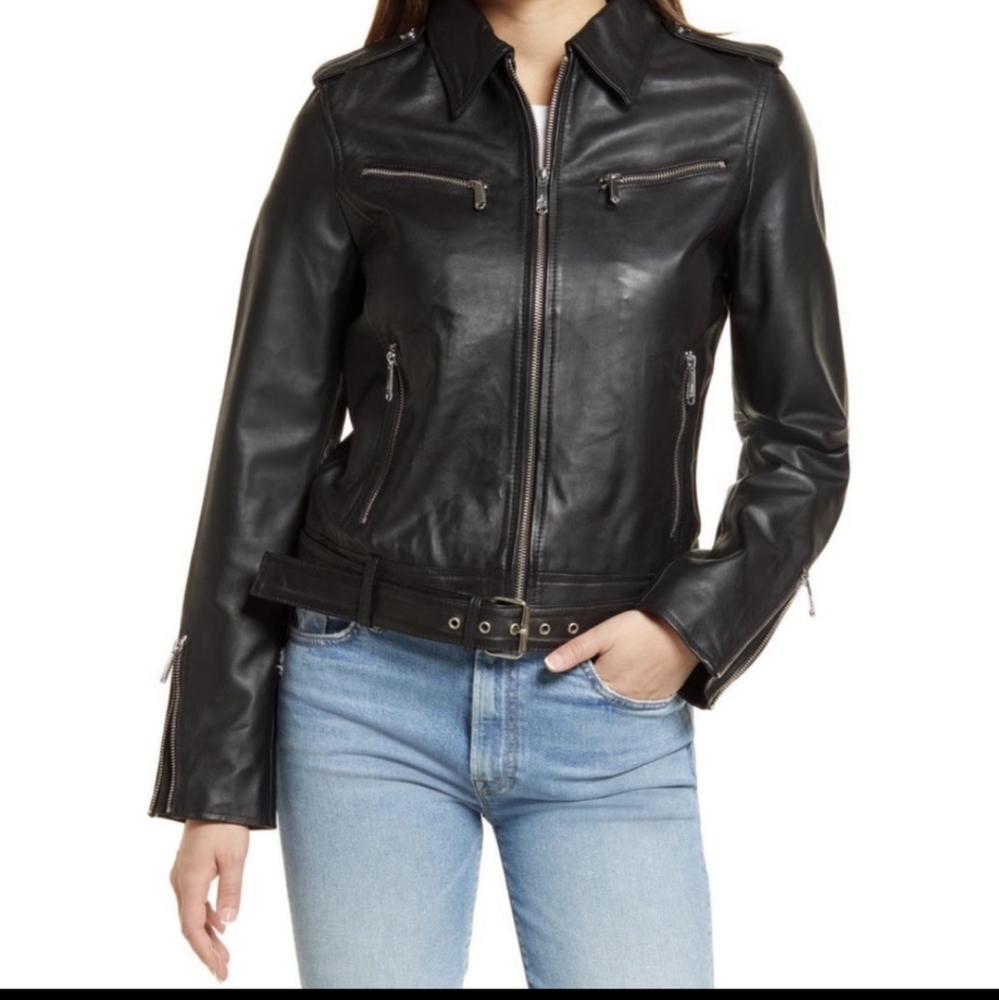 NWT Sam Edelman Black Lamb Skin Moto Leather Jacket